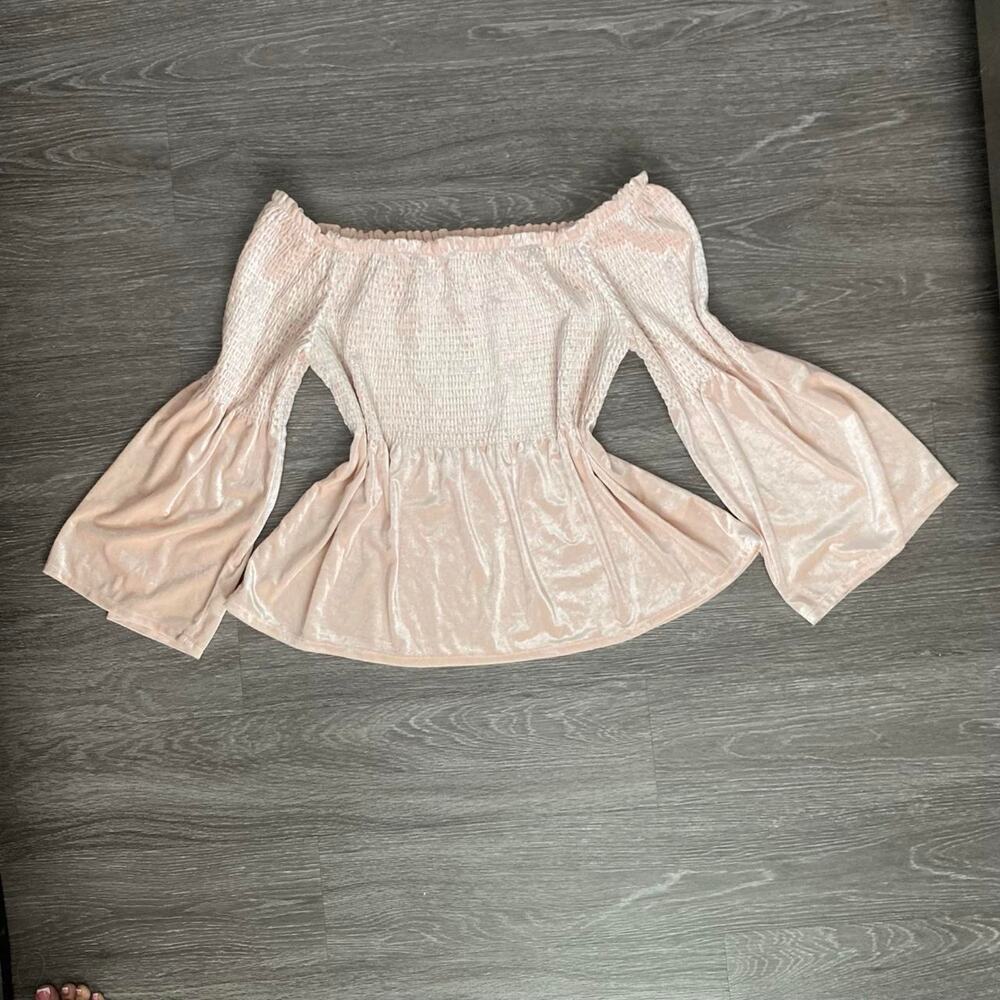 Medieval revival pastel pink velvet peasant top